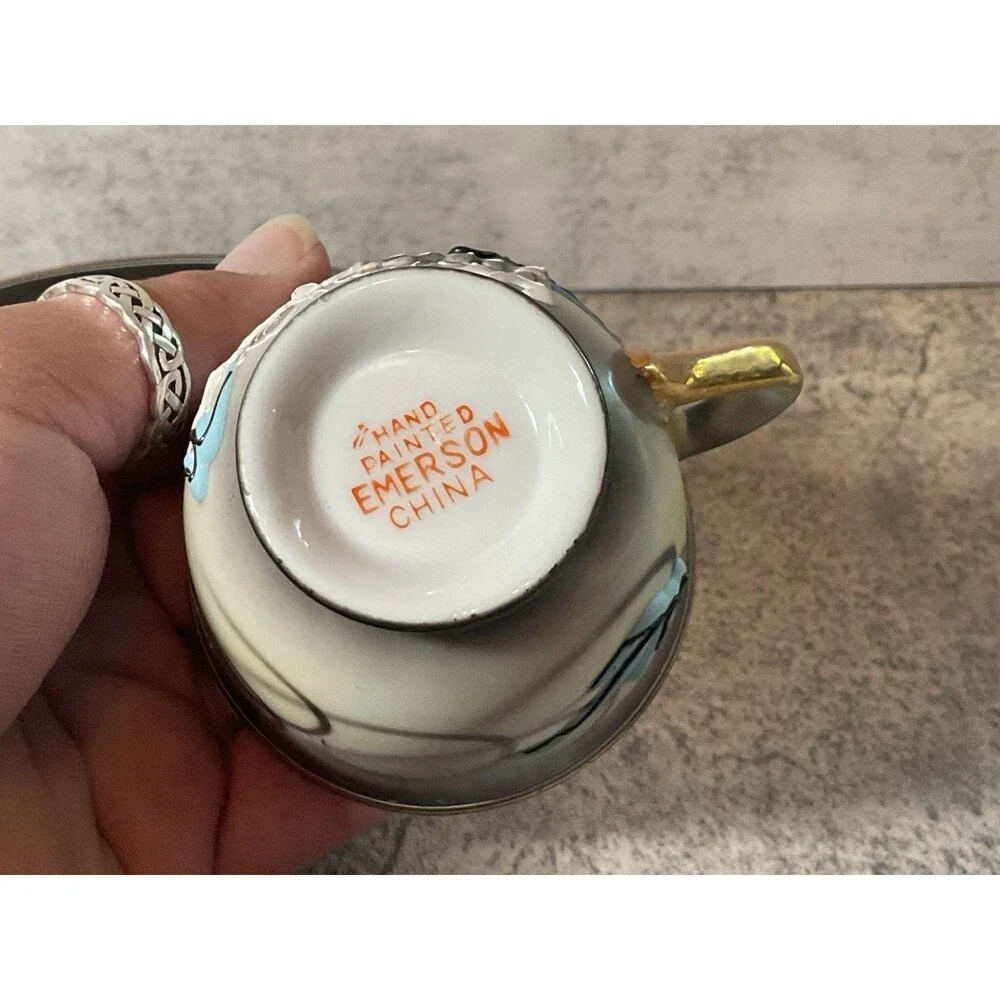 Antique Bone Moriage Raise Oriental Dragon Ware Decorative Espresso Cup & Saucer